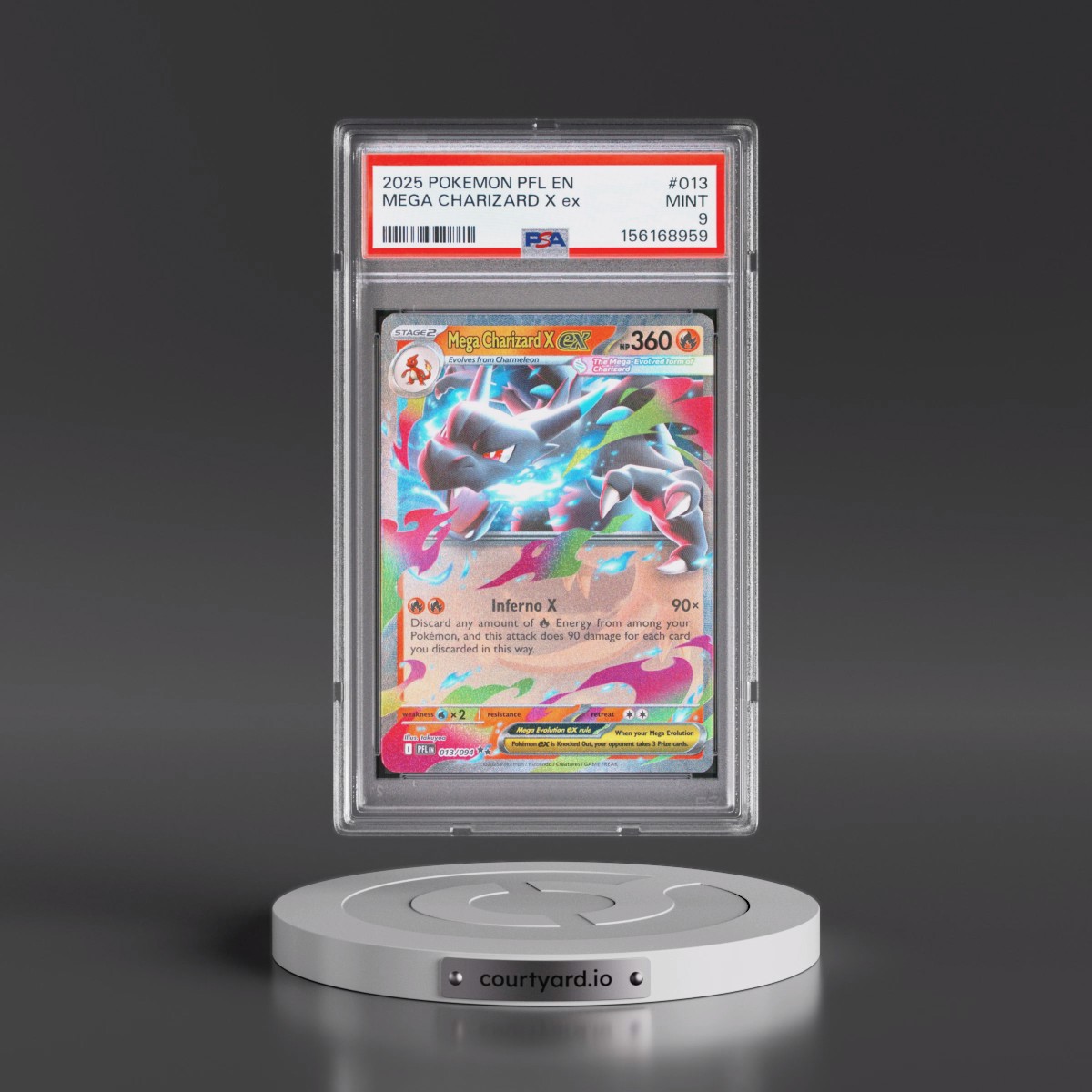 2025 Pokémon Pfl EN-Phantasmal Flames #013 Mega Charizard X EX - Holo (PSA 9 MINT)
