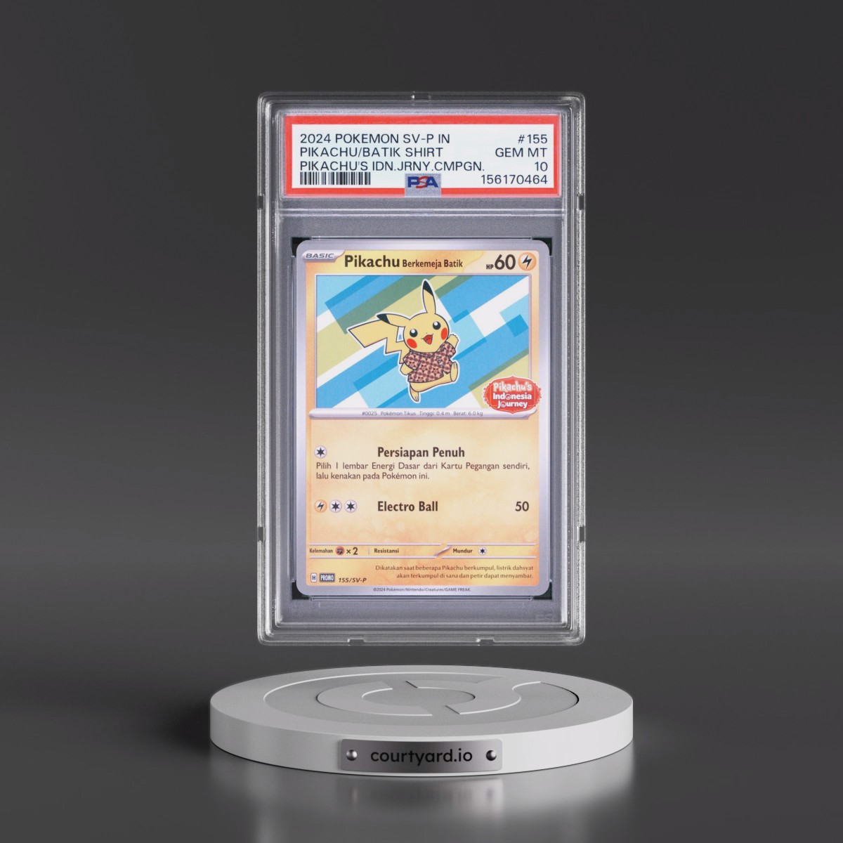 2024 Pokémon SV-P Promo #155 Pikachu in Batik Shirt - Pikachu's Indonesia Journey Campaign (PSA 10 GEM MINT)