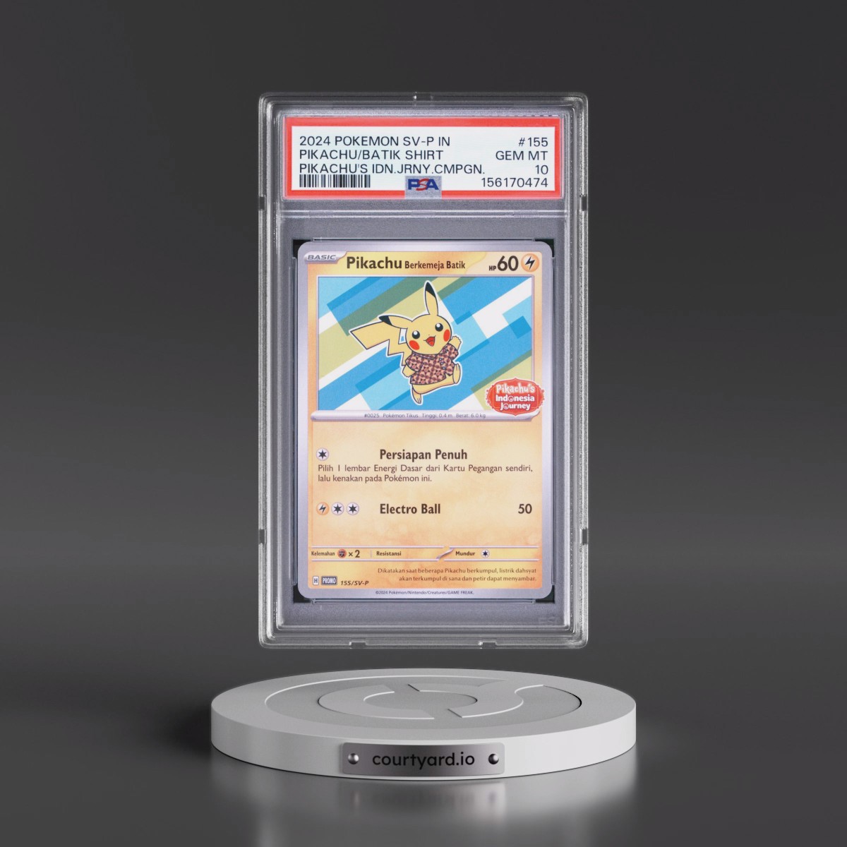 2024 Pokémon SV-P Promo #155 Pikachu in Batik Shirt - Pikachu's Indonesia Journey Campaign (PSA 10 GEM MINT)