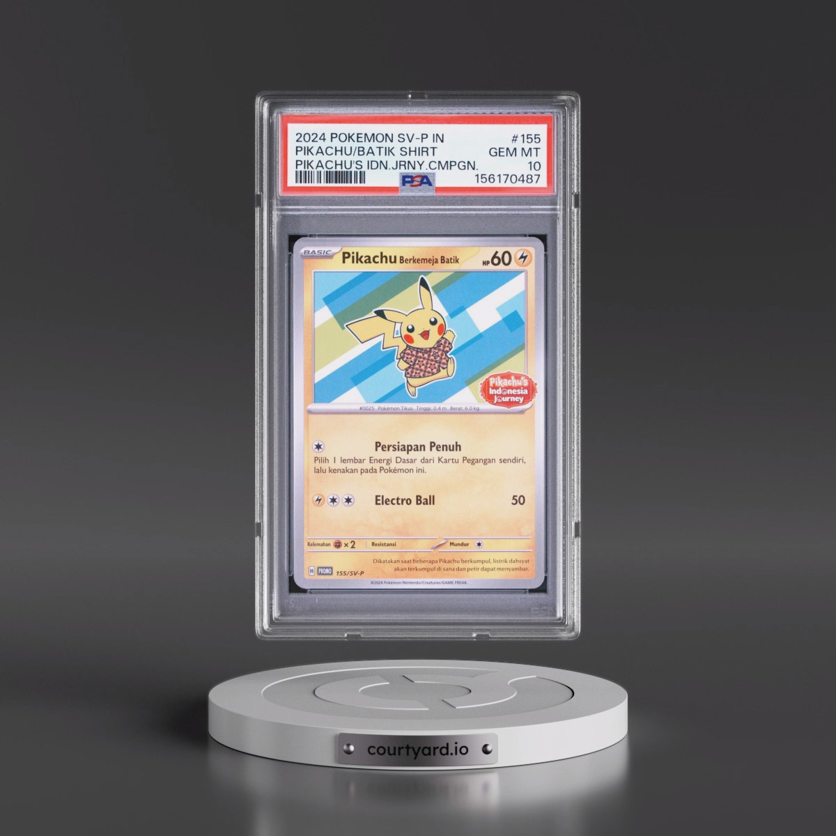 2024 Pokémon SV-P Promo #155 Pikachu in Batik Shirt - Pikachu's Indonesia Journey Campaign (PSA 10 GEM MINT)