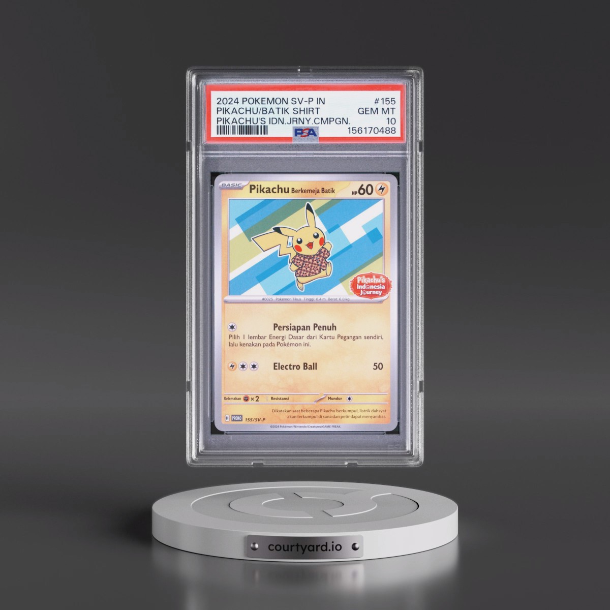 2024 Pokémon SV-P Promo #155 Pikachu in Batik Shirt - Pikachu's Indonesia Journey Campaign (PSA 10 GEM MINT)