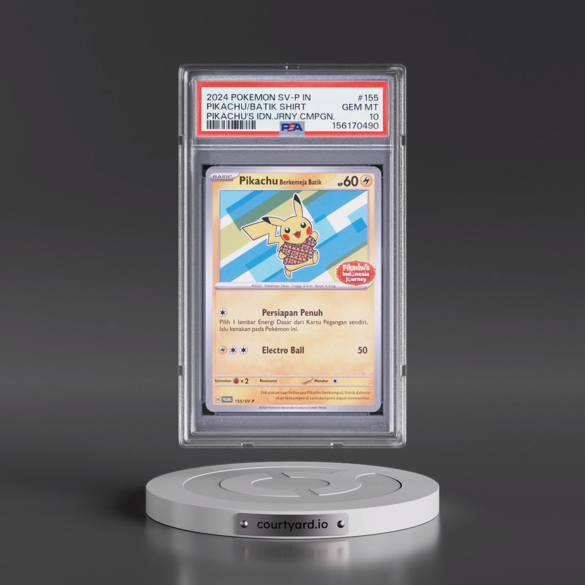 2024 Pokémon SV-P Promo #155 Pikachu in Batik Shirt - Pikachu's Indonesia Journey Campaign (PSA 10 GEM MINT)