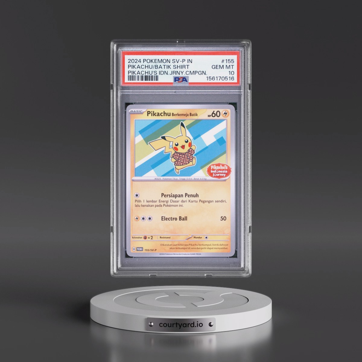 2024 Pokémon SV-P Promo #155 Pikachu in Batik Shirt - Pikachu's Indonesia Journey Campaign (PSA 10 GEM MINT)