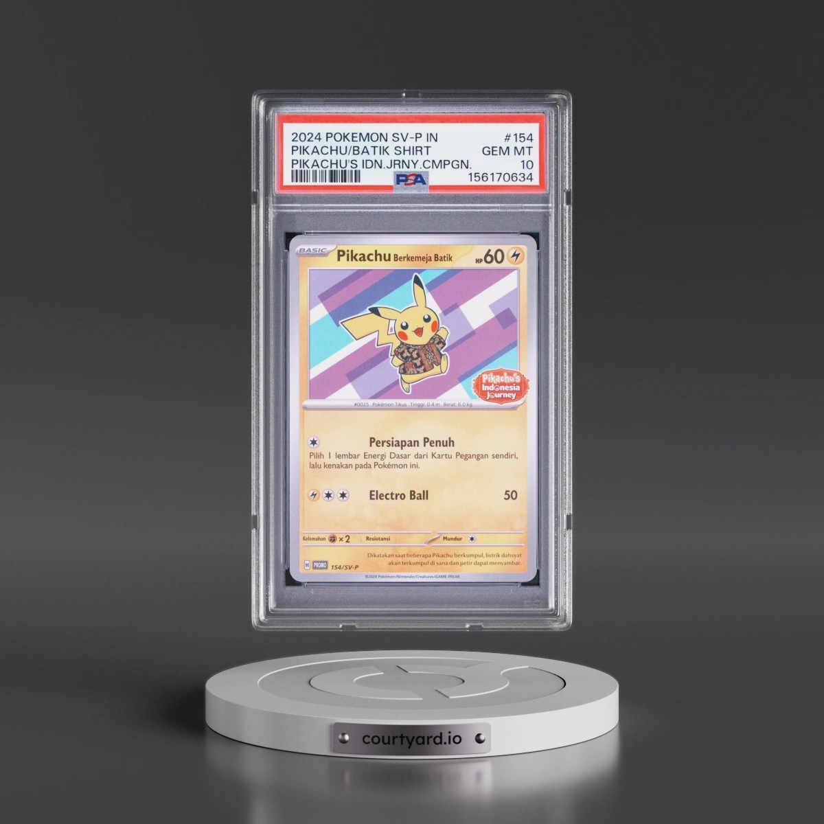 2024 Pokémon SV-P Promo #154 Pikachu in Batik Shirt - Pikachu's Indonesia Journey Campaign (PSA 10 GEM MINT)