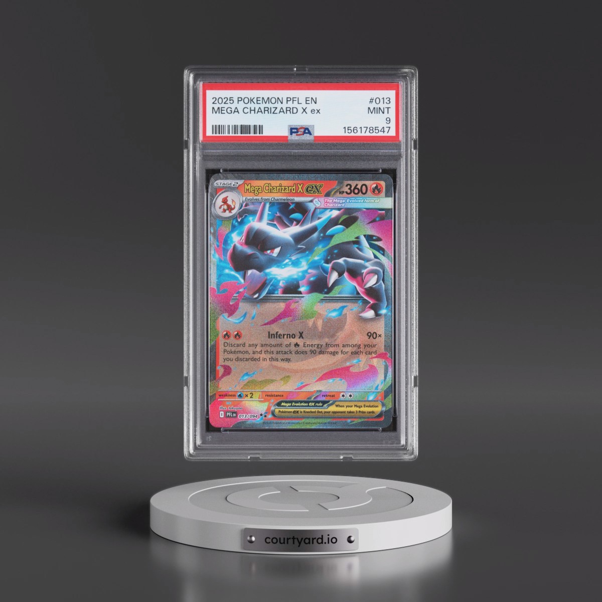 2025 Pokémon Pfl EN-Phantasmal Flames #013 Mega Charizard X EX - Holo (PSA 9 MINT)