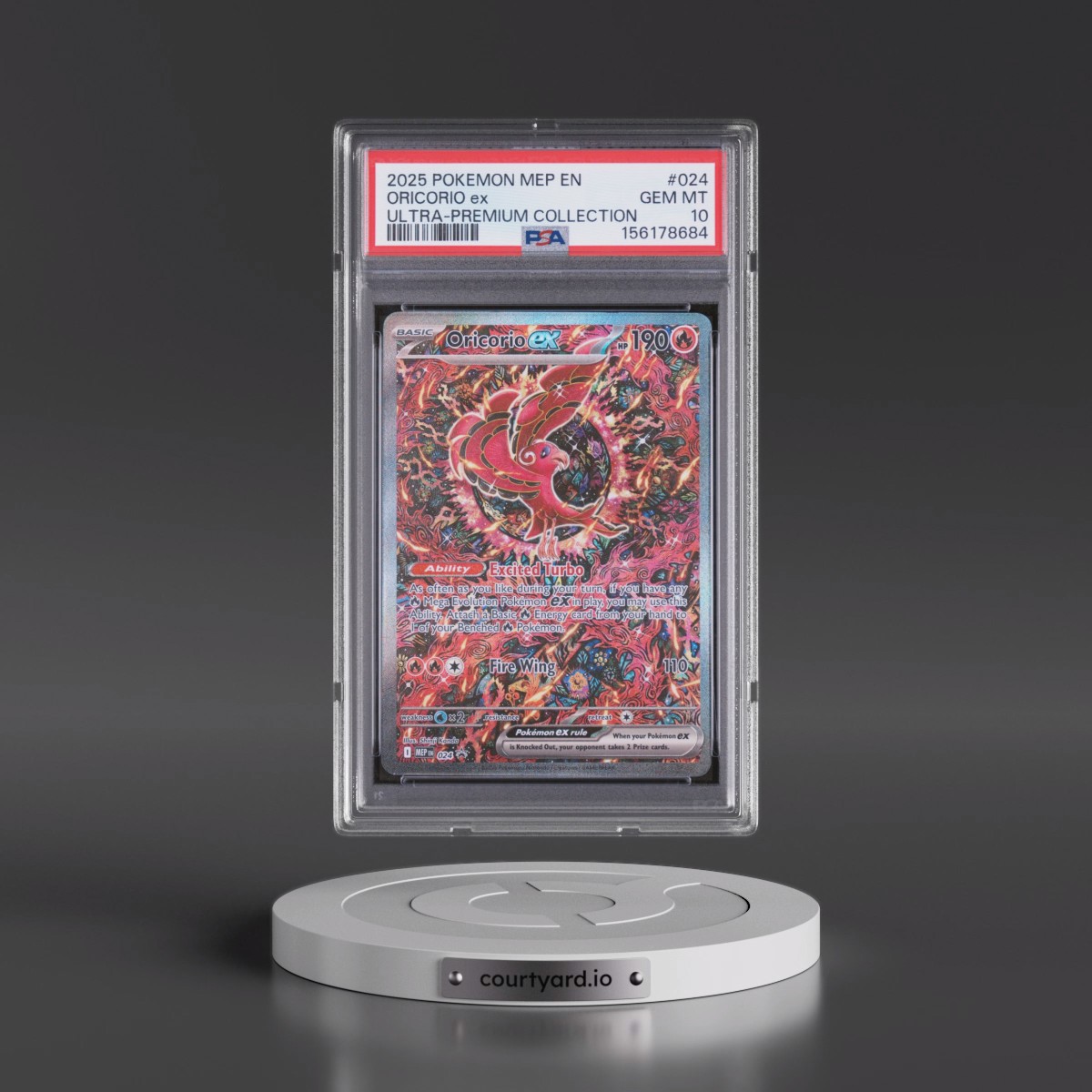 2025 Pokémon Mep EN-Me Black Star Promo #024 Oricorio EX - Holo Mega Charizard X EX Ultra-Premium Collection (PSA 10 GEM MINT)