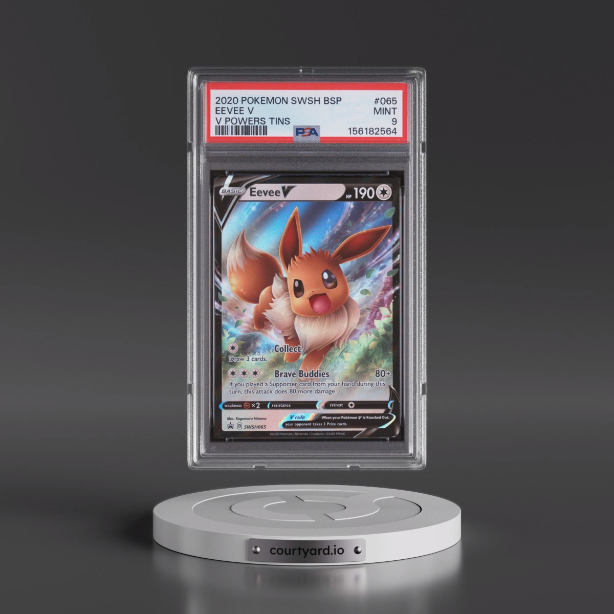 2020 Pokémon Swsh Black Star Promo #065 Eevee V - Holo V Powers Tins (PSA 9 MINT)
