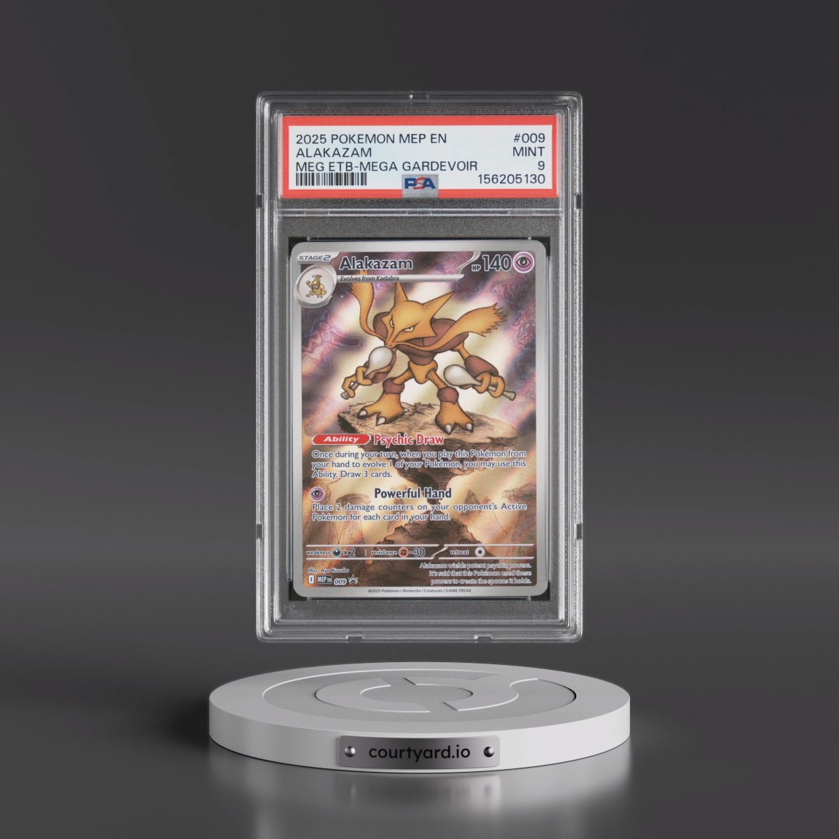 2025 Pokémon Mep EN-Me Black Star Promo #009 Alakazam - Mega Evolution Elite Trainer Box-Mega Gardevoir (PSA 9 MINT)