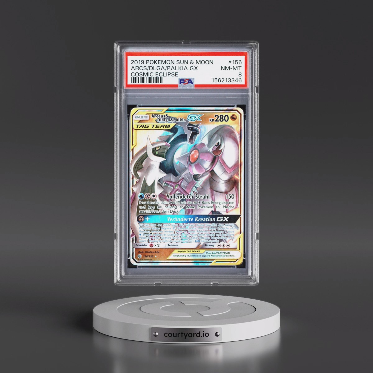 2019 Pokémon Sun & Moon Cosmic Eclipse #156 Arceus & Dialga & Palkia GX - Holo (PSA 8 NM-MT)