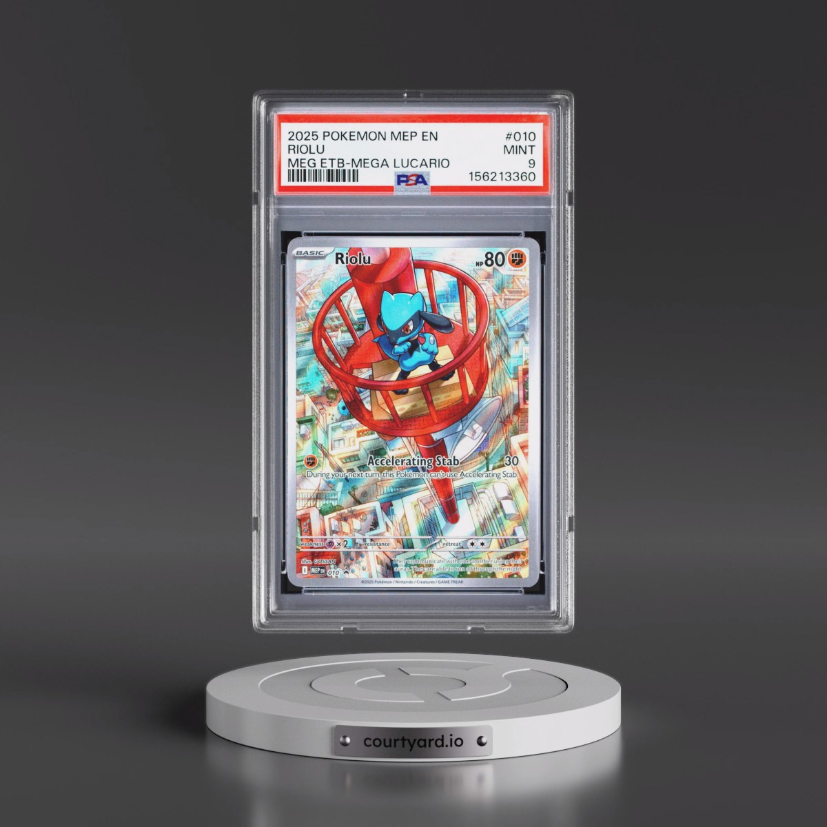2025 Pokémon Mep EN-Me Black Star Promo #010 Riolu - Mega Evolution Elite Trainer Box-Mega Lucario (PSA 9 MINT)