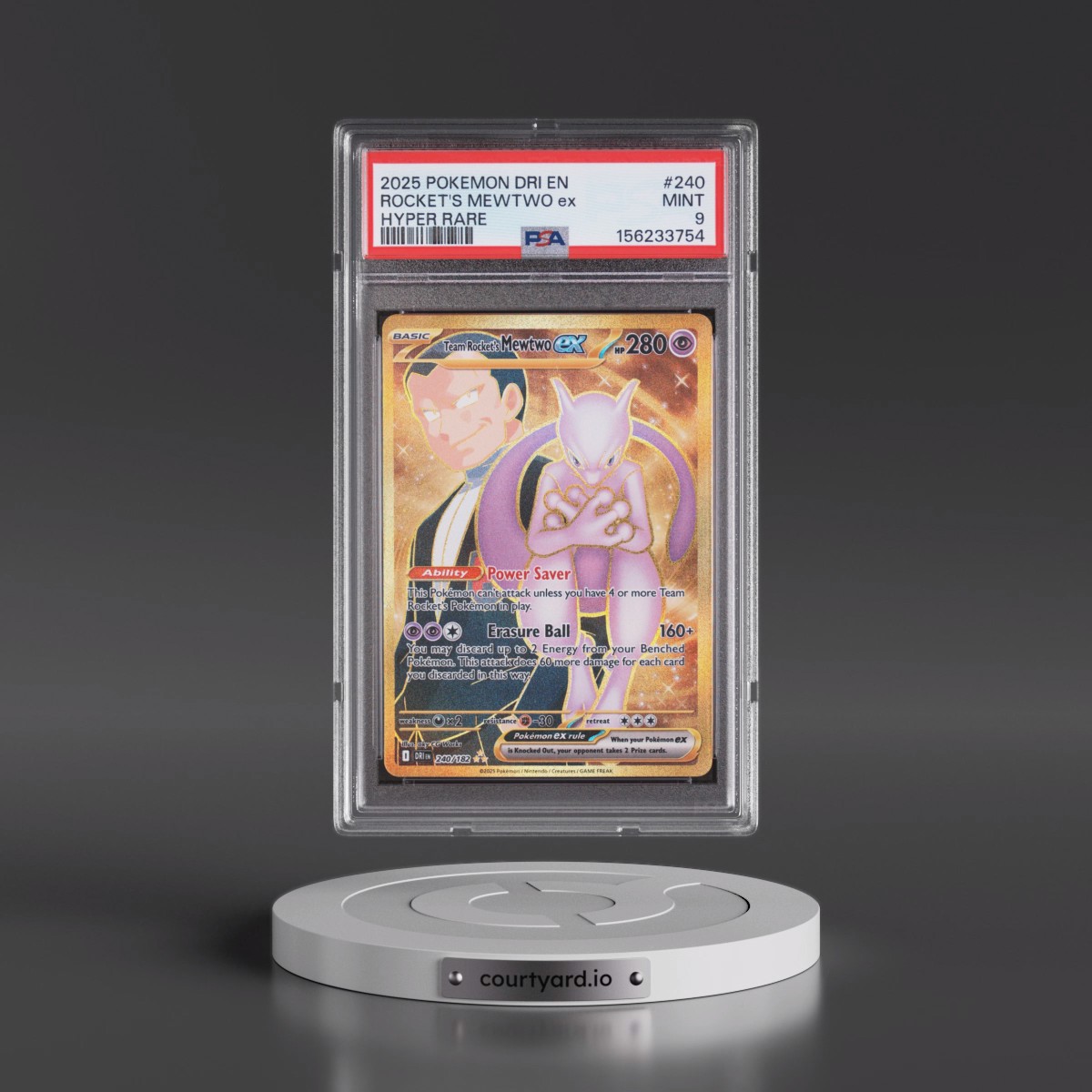 2025 Pokémon Dri EN-Destined Rivals #240 Team Rocket's Mewtwo EX - Holo Hyper Rare (PSA 9 MINT)