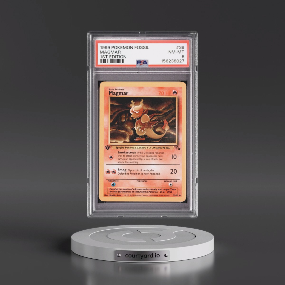 1999 Pokémon Fossil #39 Magmar - 1st Edition (PSA 8 NM-MT)