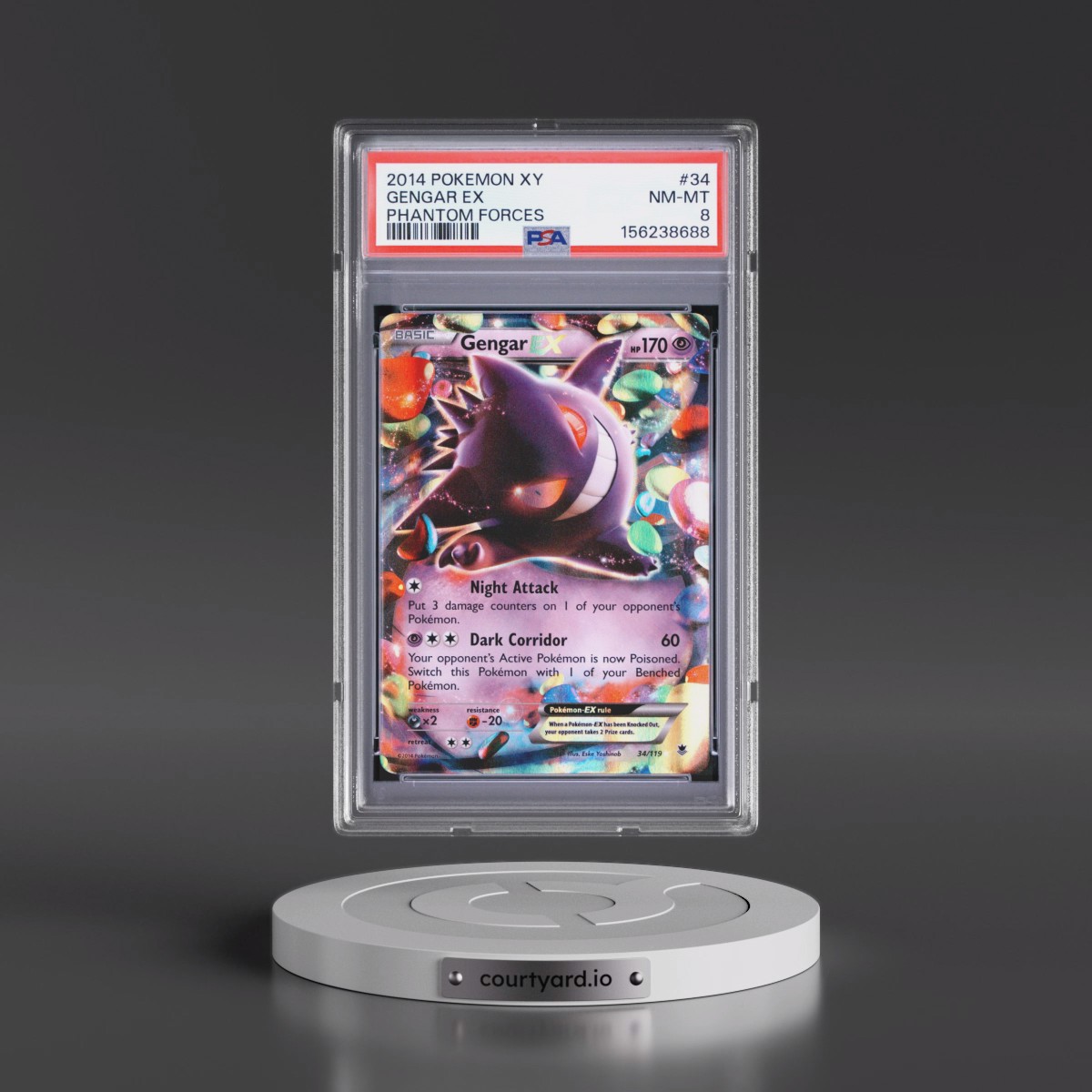 2014 Pokémon XY Phantom Forces #34 Gengar EX - Holo (PSA 8 NM-MT)
