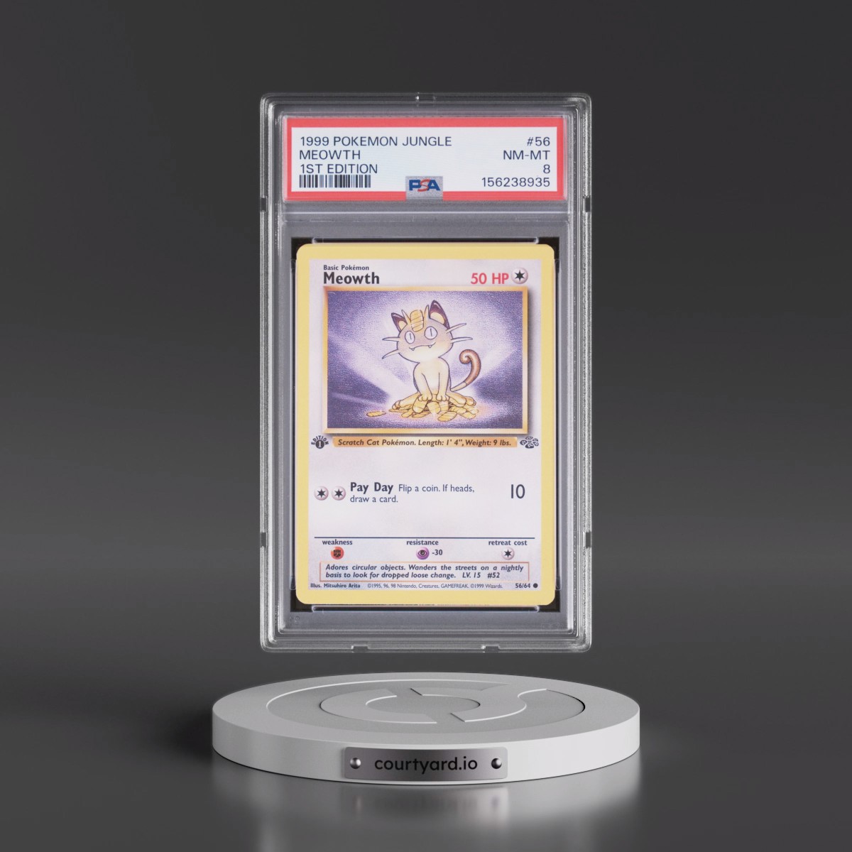 1999 Pokémon Jungle #56 Meowth - 1st Edition (PSA 8 NM-MT)