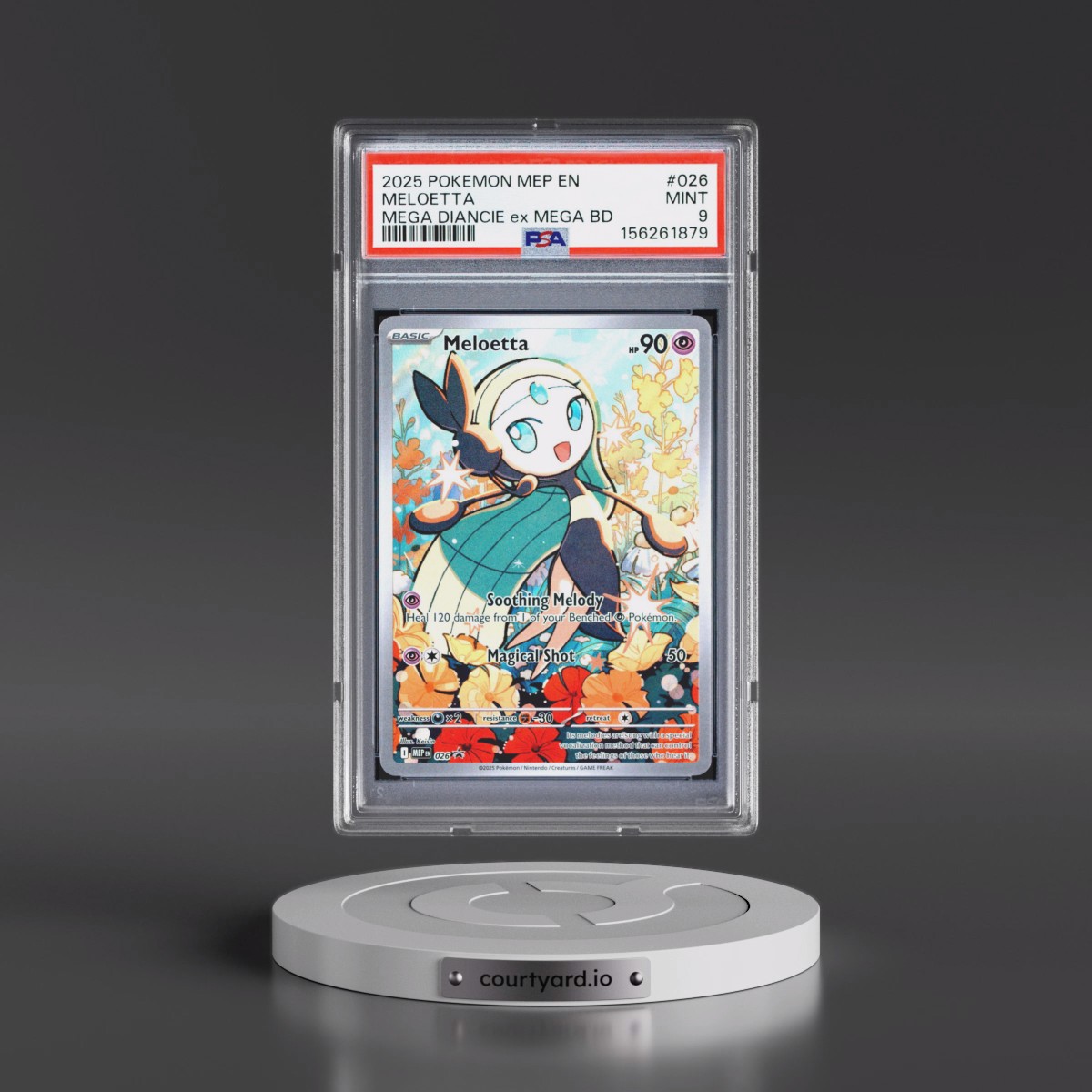 2025 Pokémon Mep EN-Me Black Star Promo #026 Meloetta - Mega Diancie EX Mega Battle Deck (PSA 9 MINT)