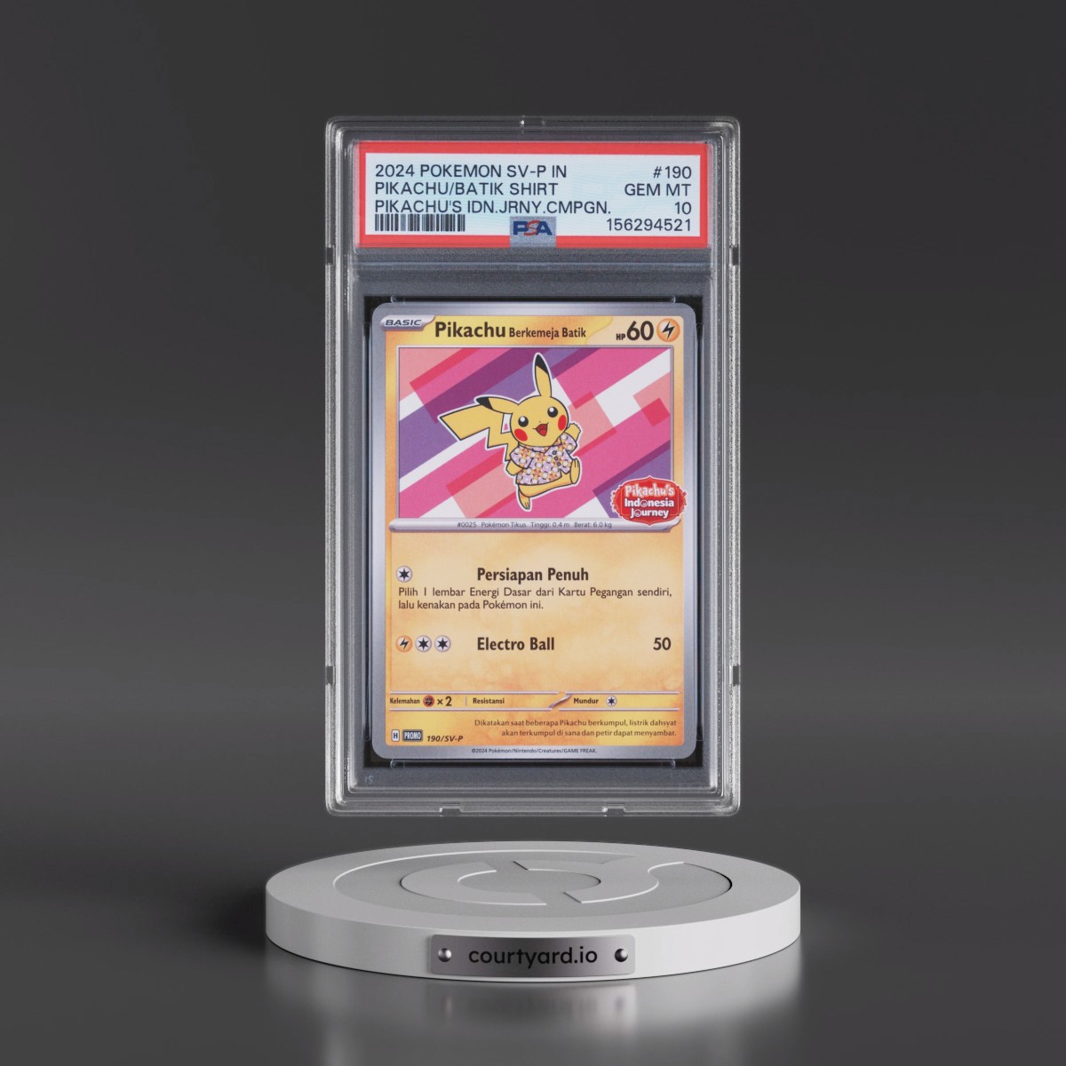 2024 Pokémon SV-P Promo #190 Pikachu in Batik Shirt - Pikachu's Indonesia Journey Campaign (PSA 10 GEM MINT)
