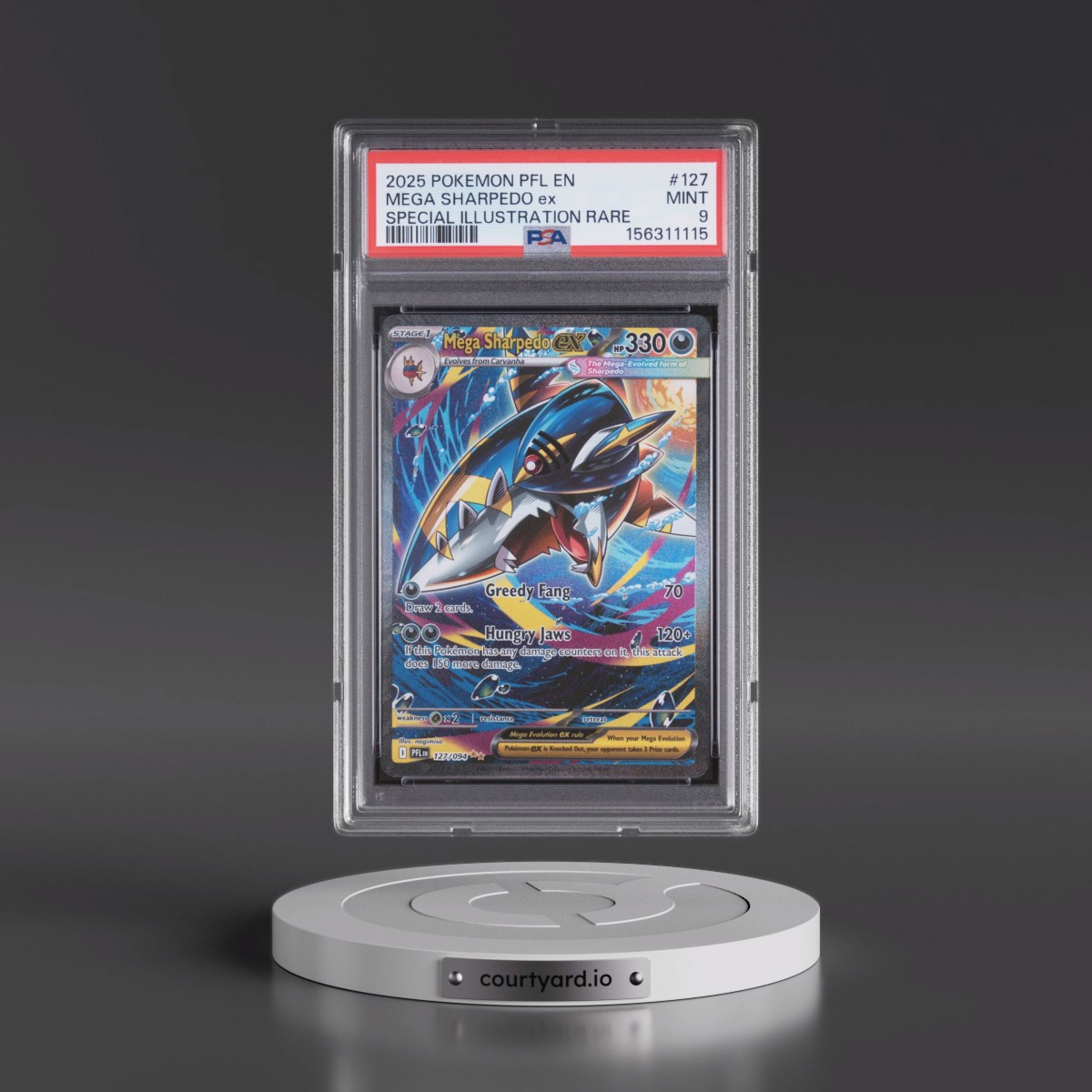 2025 Pokémon Pfl EN-Phantasmal Flames #127 Mega Sharpedo EX - Holo Special Illustration Rare (PSA 9 MINT)