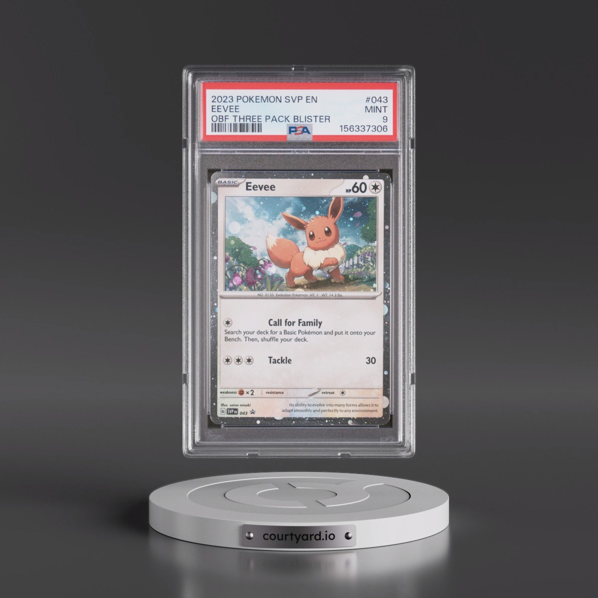 2023 Pokémon Svp EN-SV Black Star Promo #043 Eevee - Obsidian Flames Three Pack Blister (PSA 9 MINT)