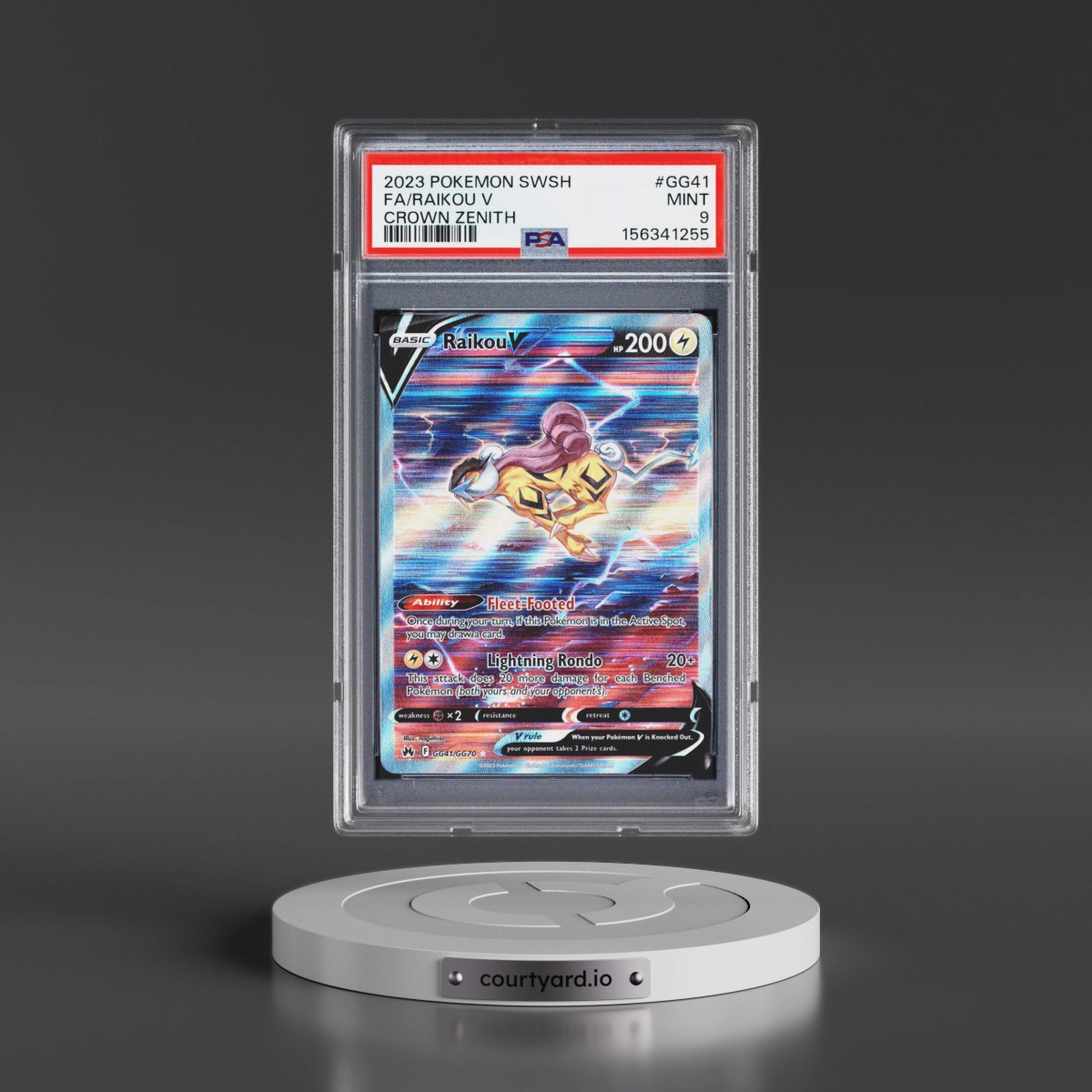 2023 Pokémon Sword and Shield Crown Zenith #GG41 Raikou V - Holo Full Art (PSA 9 MINT)