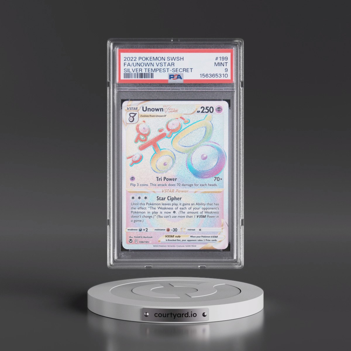 2022 Pokémon Sword & Shield Silver Tempest #199 Unown Vstar - Full Art Secret (PSA 9 MINT)
