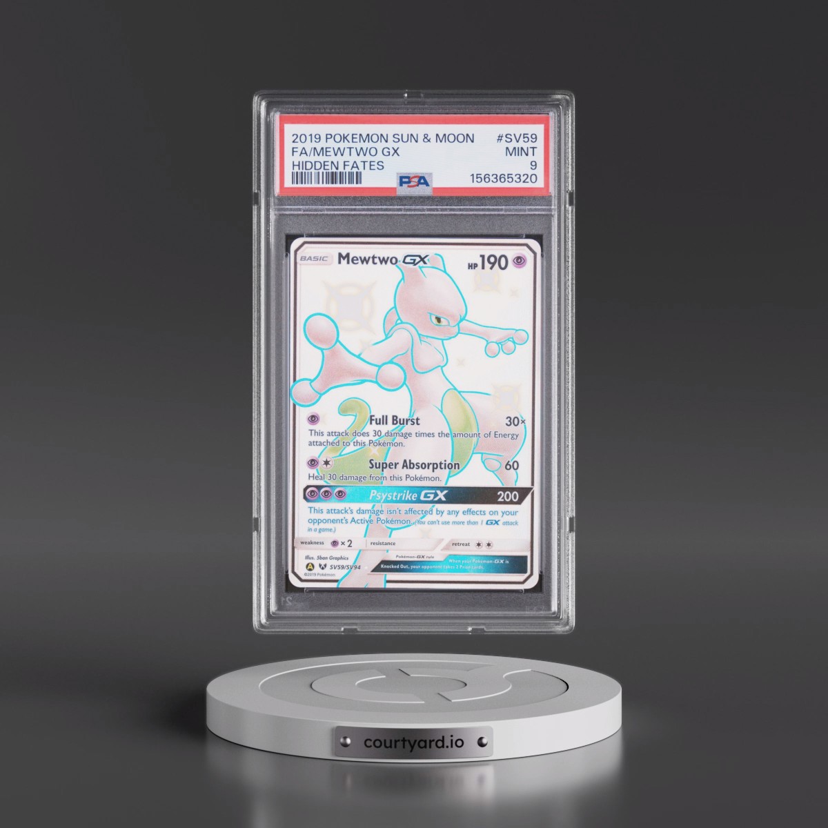 2019 Pokémon Sun & Moon Hidden Fates #SV59 Mewtwo GX - Holo Full Art (PSA 9 MINT)