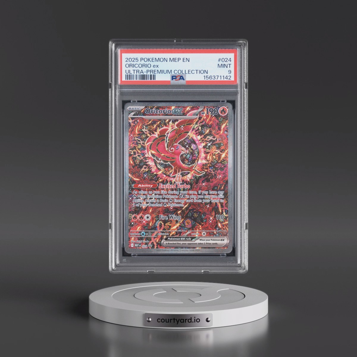 2025 Pokémon Mep EN-Me Black Star Promo #024 Oricorio EX - Holo Mega Charizard X EX Ultra-Premium Collection (PSA 9 MINT)