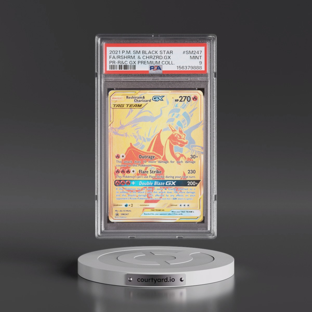2021 Pokémon SM Black Star Promo #SM247 Reshiram & Charizard GX - Holo Full Art Reshiram & Charizard GX Premium Collection (PSA 9 MINT)