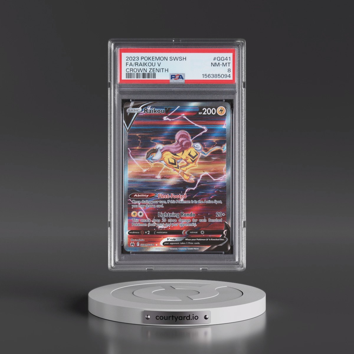 2023 Pokémon Sword and Shield Crown Zenith #GG41 Raikou V - Holo Full Art (PSA 8 NM-MT)