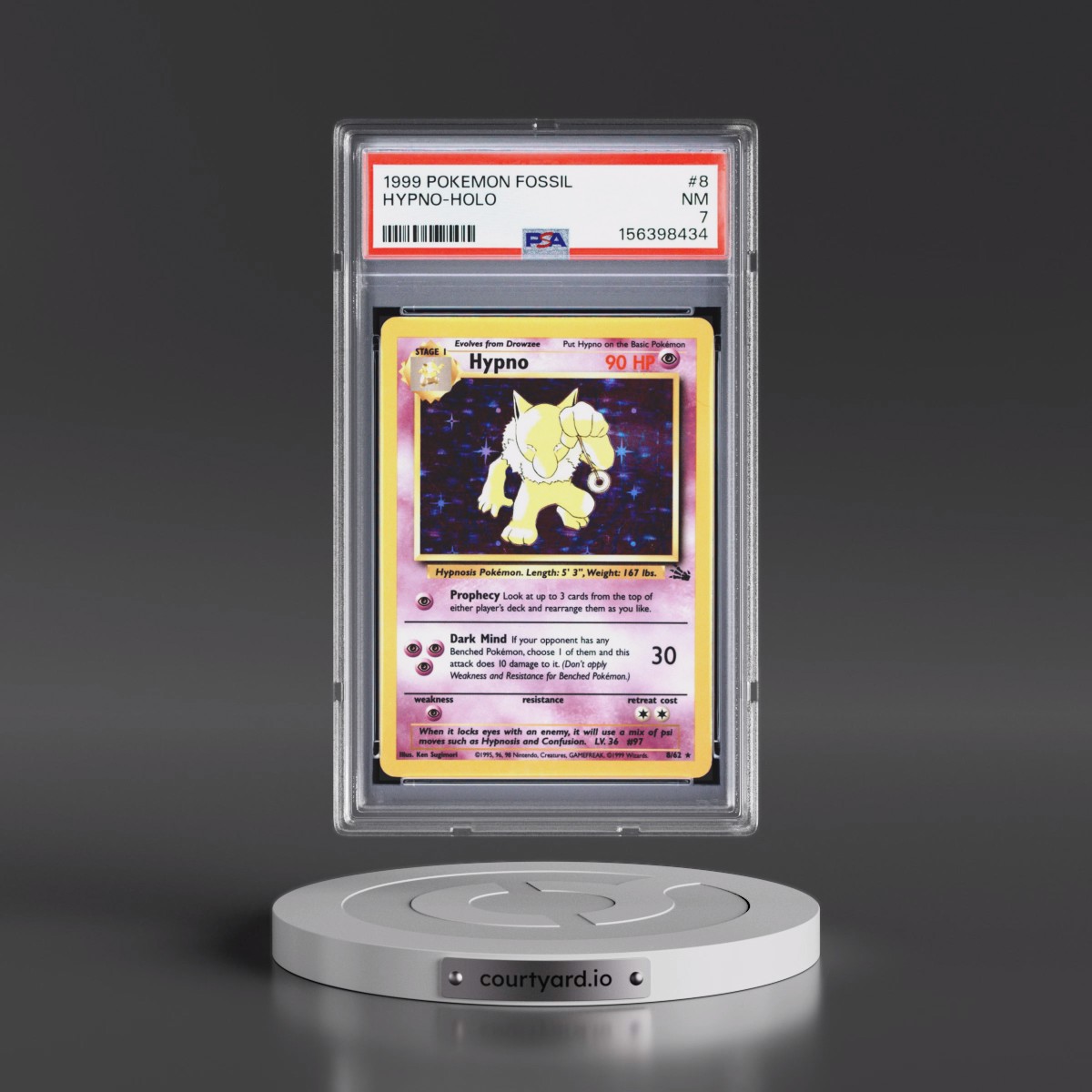 1999 Pokémon Fossil #8 Hypno - Holo (PSA 7 NM)
