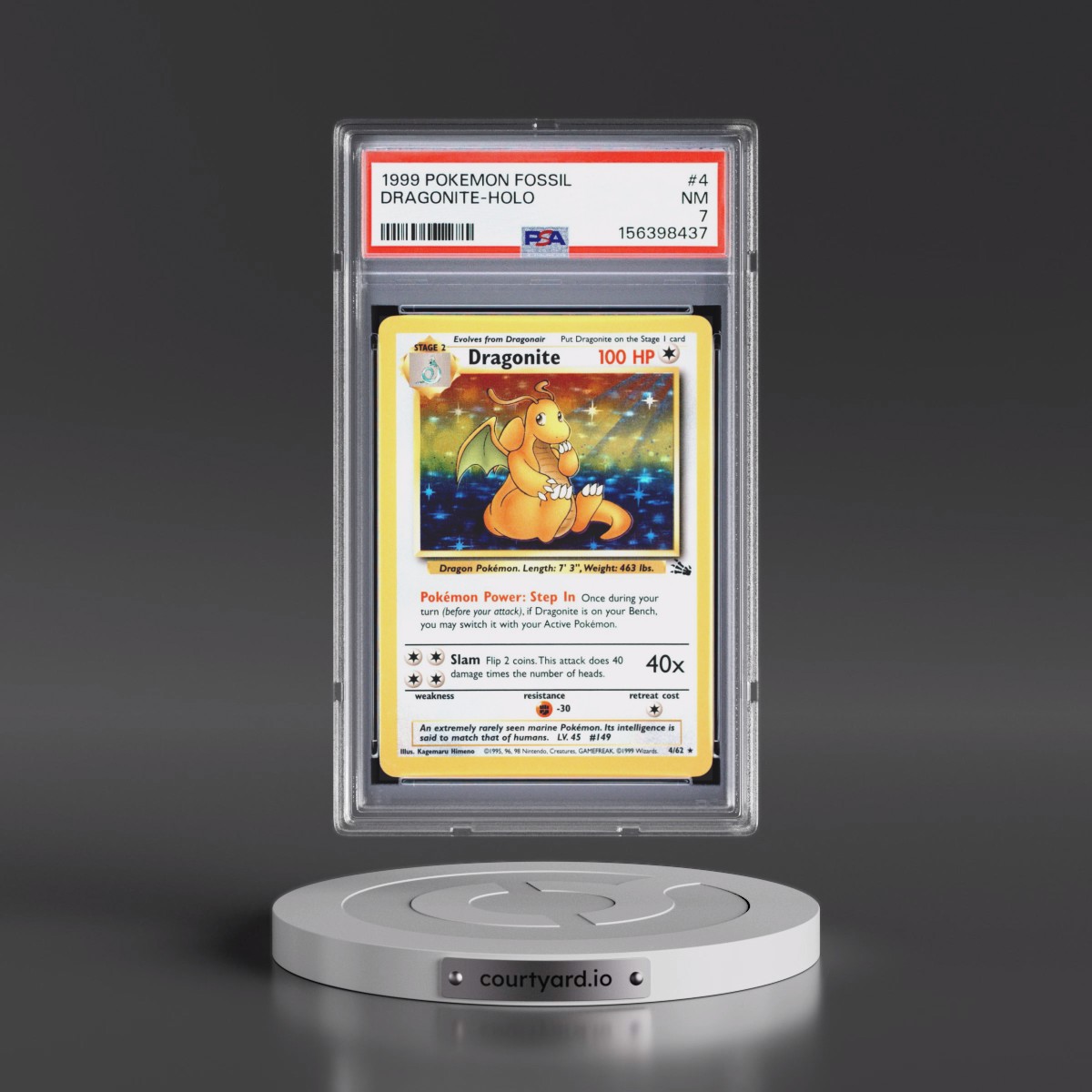 1999 Pokémon Fossil #4 Dragonite - Holo (PSA 7 NM)