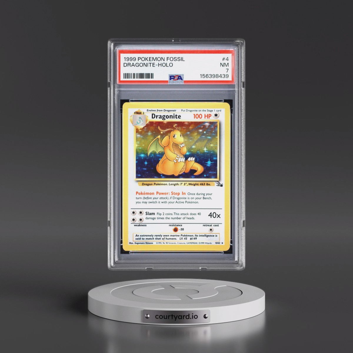 1999 Pokémon Fossil #4 Dragonite - Holo (PSA 7 NM)