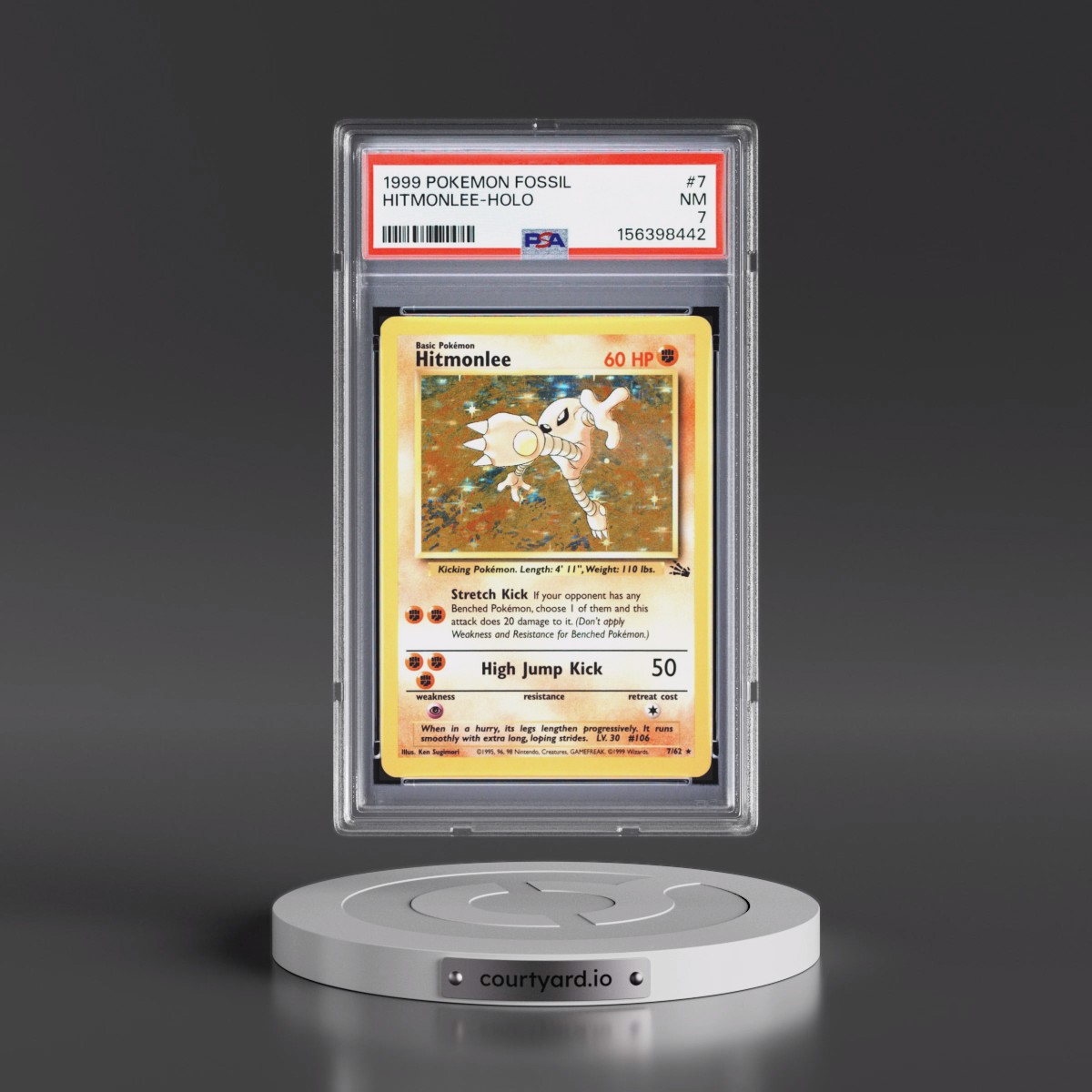 1999 Pokémon Fossil #7 Hitmonlee - Holo (PSA 7 NM)