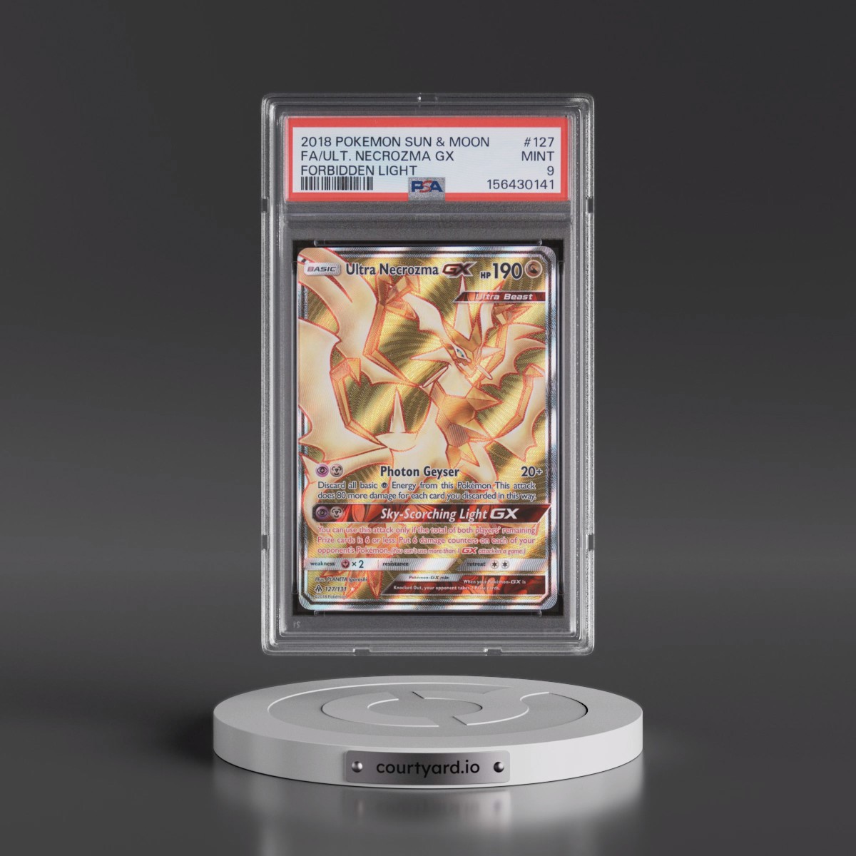 2018 Pokémon Sun & Moon Forbidden Light #127 Ultra Necrozma GX - Holo Full Art (PSA 9 MINT)