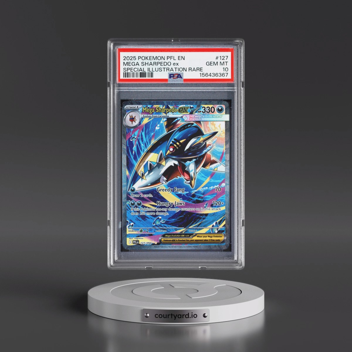 2025 Pokémon Pfl EN-Phantasmal Flames #127 Mega Sharpedo EX - Holo Special Illustration Rare (PSA 10 GEM MINT)
