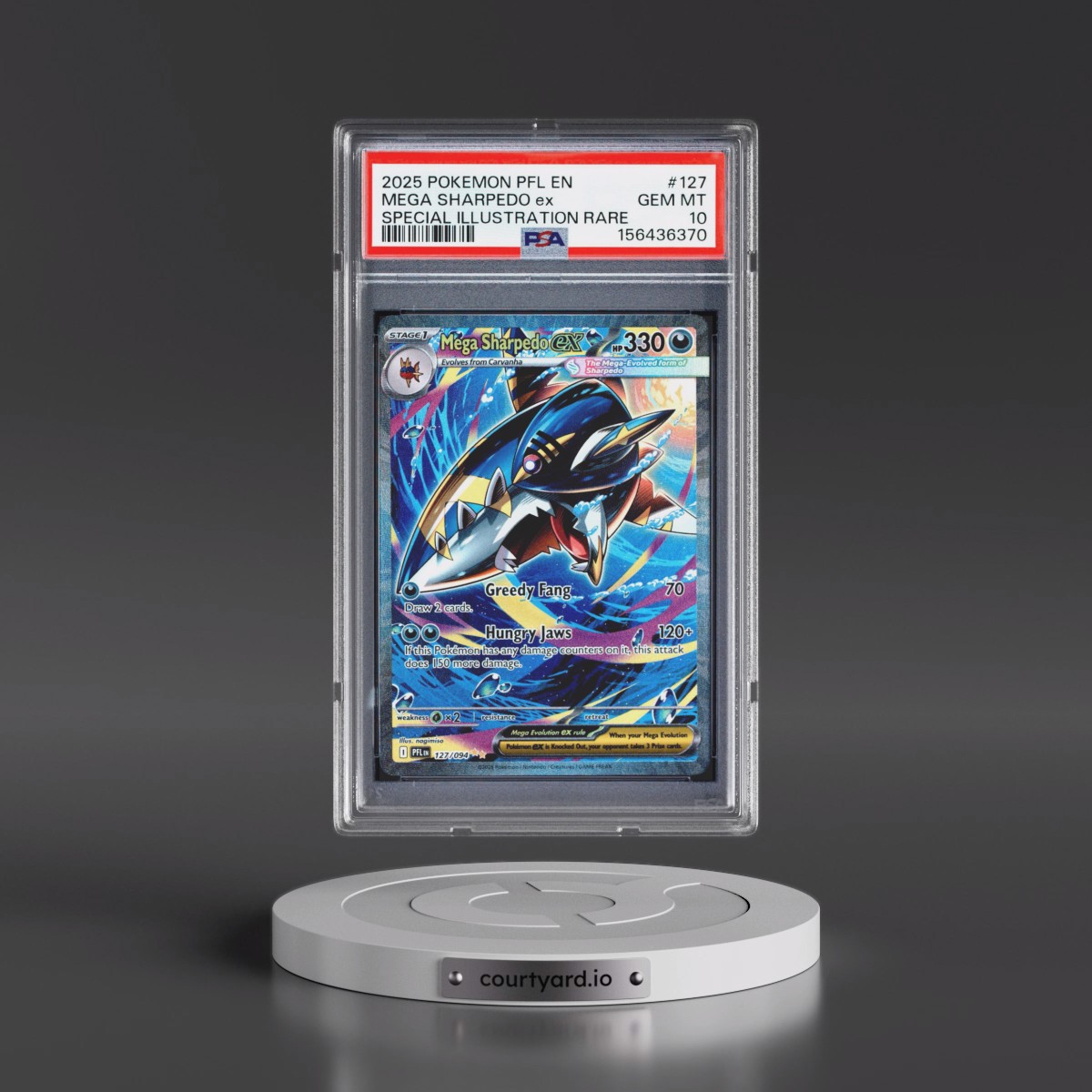 2025 Pokémon Pfl EN-Phantasmal Flames #127 Mega Sharpedo EX - Holo Special Illustration Rare (PSA 10 GEM MINT)