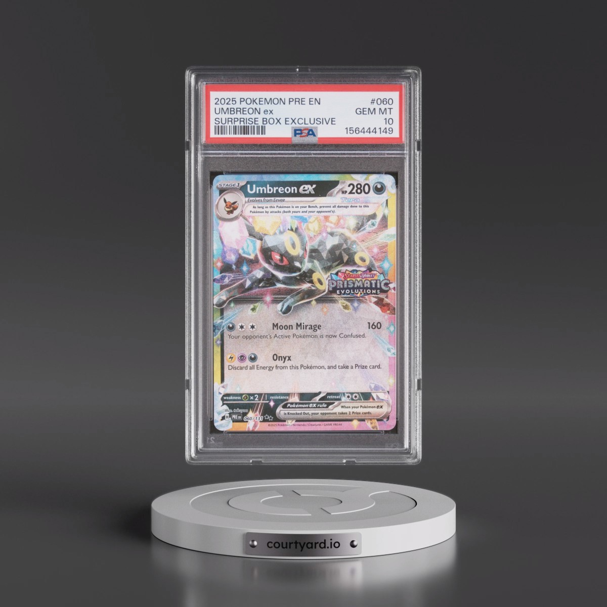 2025 Pokémon Pre EN-Prismatic Evolutions #060 Umbreon EX - Holo Surprise Box Exclusive (PSA 10 GEM MINT)
