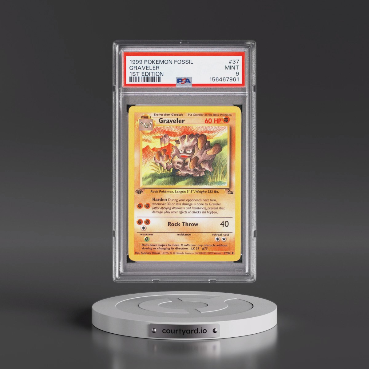 1999 Pokémon Fossil #37 Graveler - 1st Edition (PSA 9 MINT)