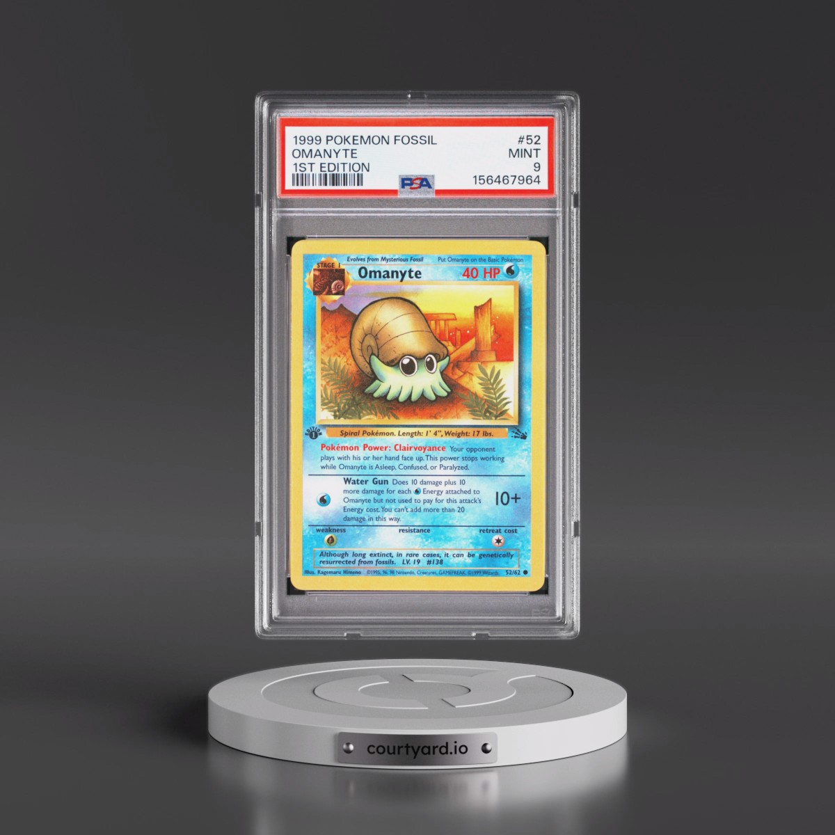 1999 Pokémon Fossil #52 Omanyte - 1st Edition (PSA 9 MINT)