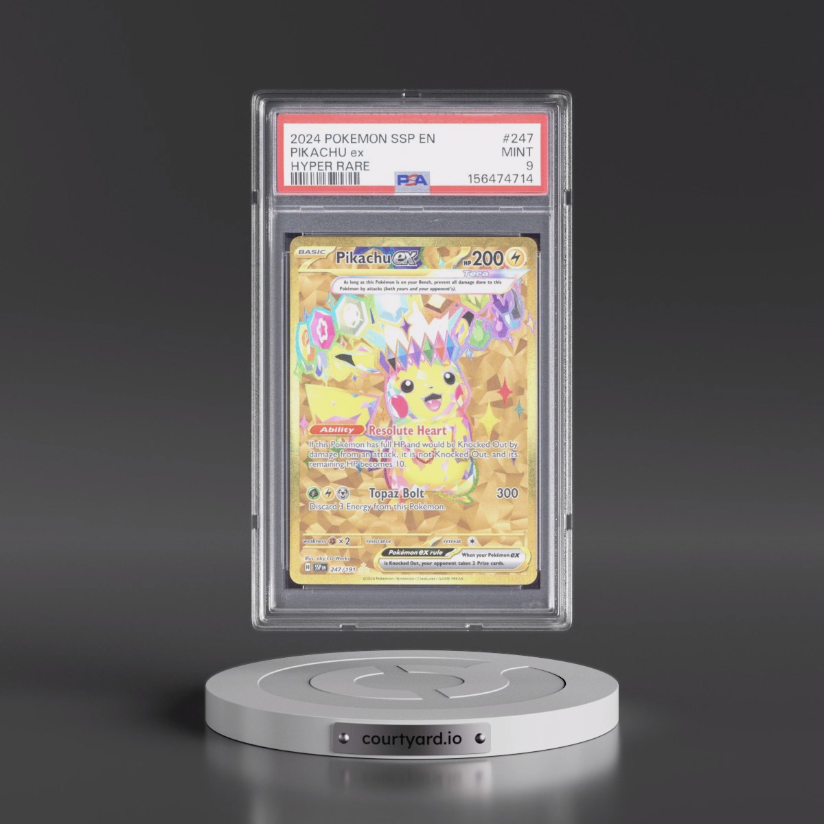 2024 Pokémon Ssp EN-Surging Sparks #247 Pikachu EX - Holo Hyper Rare (PSA 9 MINT)
