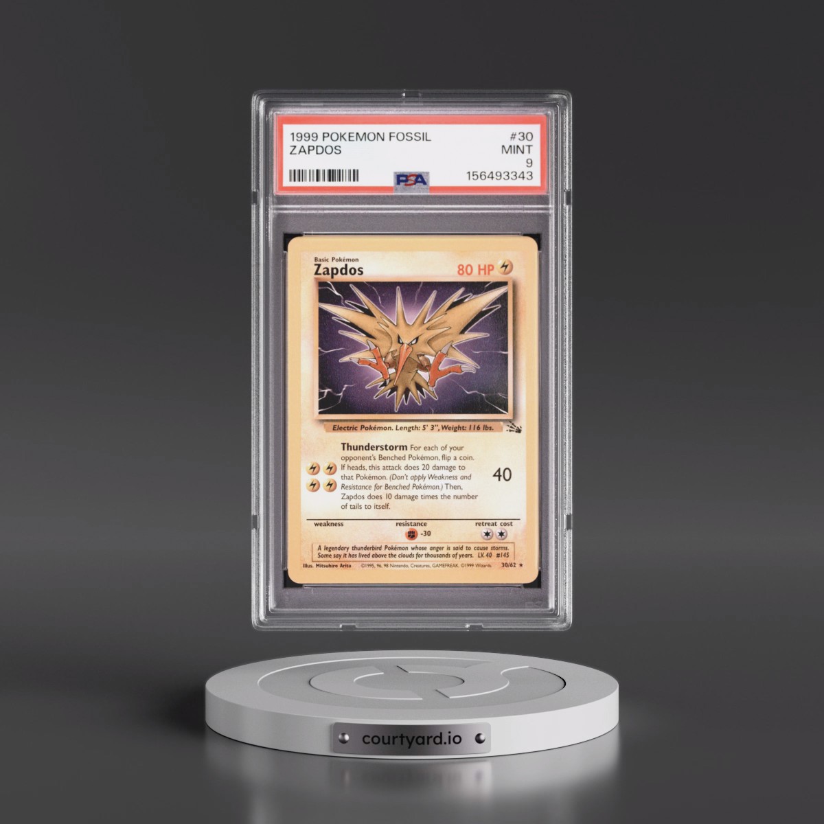 1999 Pokémon Fossil #30 Zapdos (PSA 9 MINT)