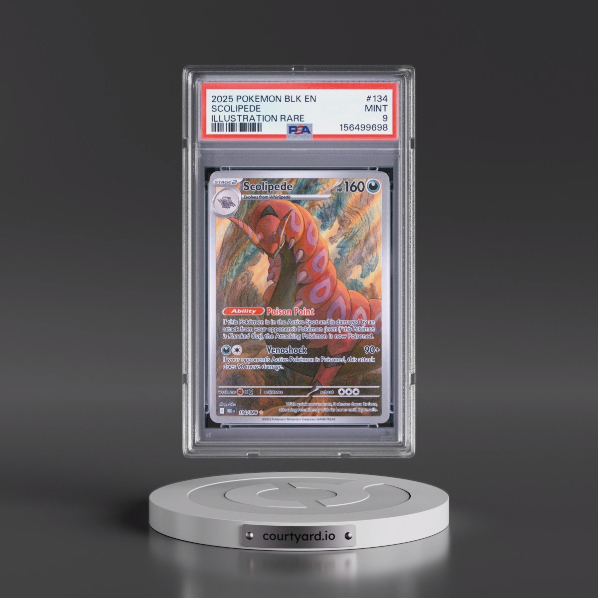 2025 Pokémon Blk EN-Black Bolt #134 Scolipede - Illustration Rare (PSA 9 MINT)