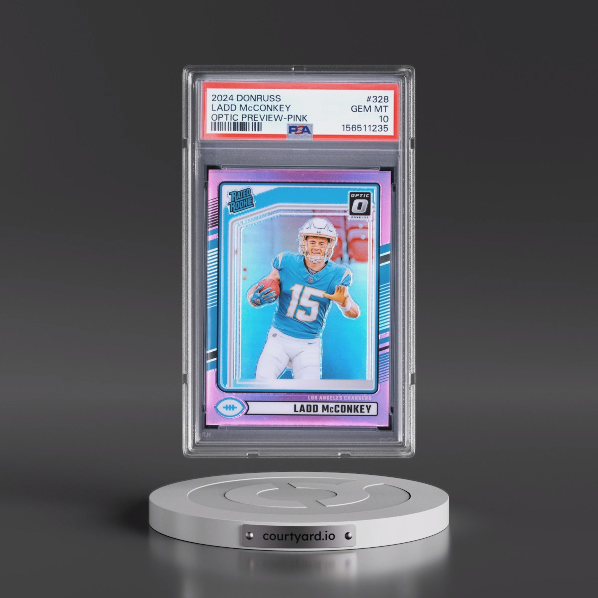 2024 Panini Donruss #328 Ladd McConkey - Optic Preview-Pink (PSA 10 GEM MINT)