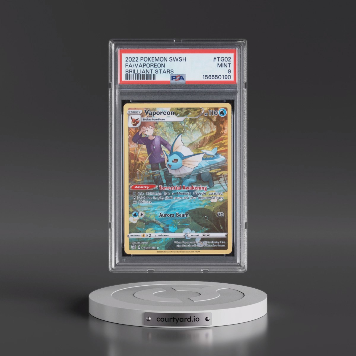 2022 Pokémon Sword & Shield Brilliant Stars #TG02 Vaporeon - Full Art (PSA 9 MINT)