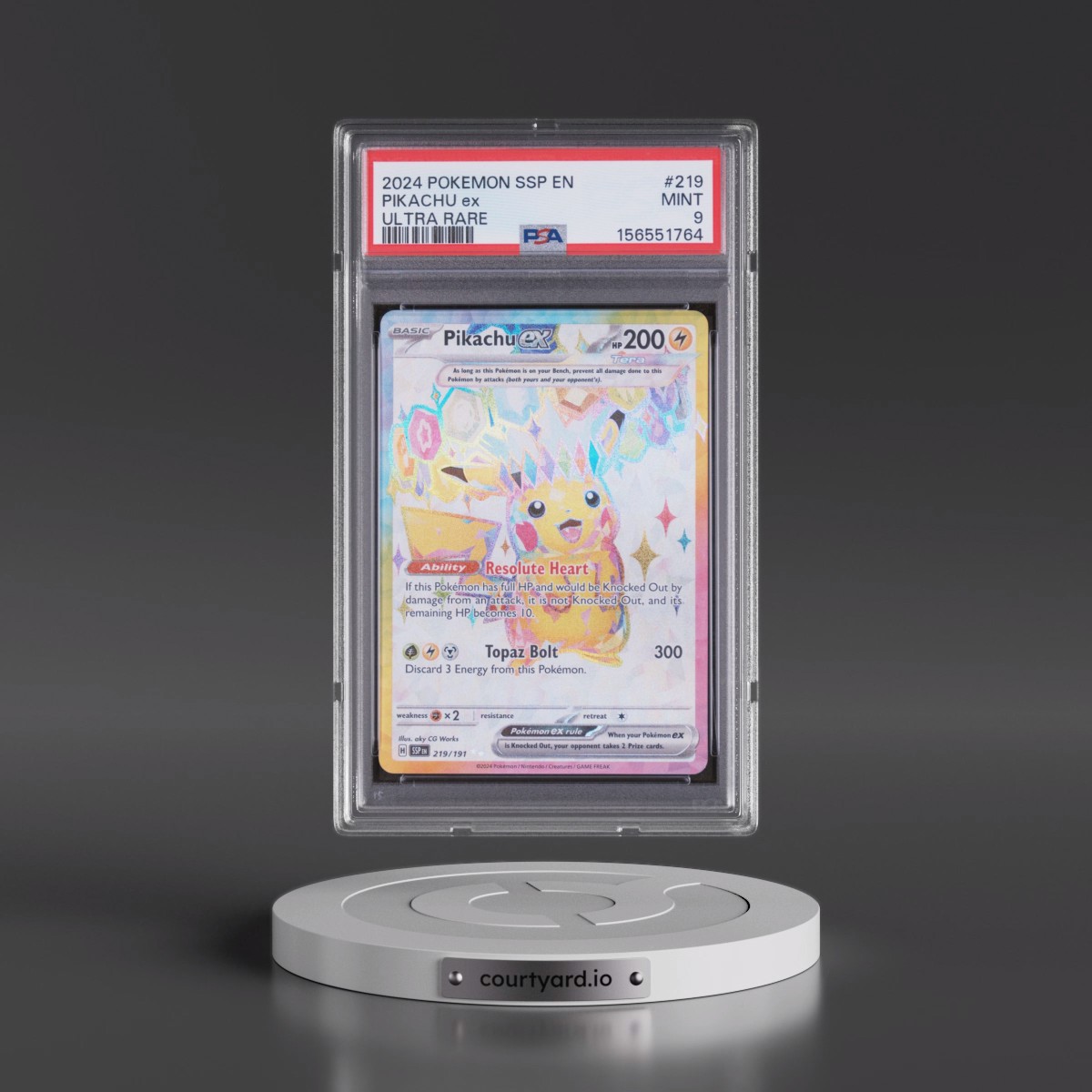 2024 Pokémon Ssp EN-Surging Sparks #219 Pikachu EX - Holo Ultra Rare (PSA 9 MINT)