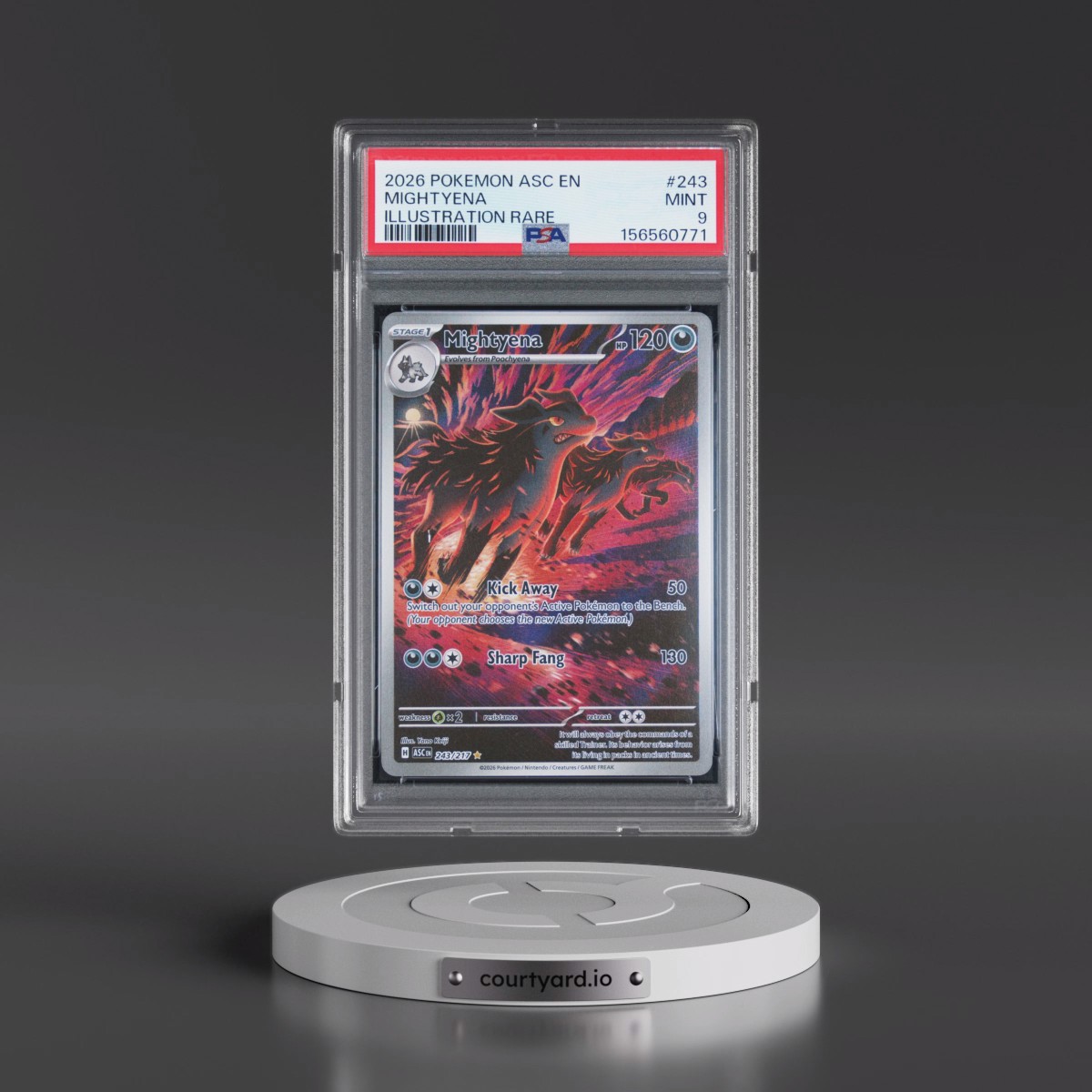 2026 Pokémon Asc EN-Ascended Heroes #243 Mightyena - Illustration Rare (PSA 9 MINT)