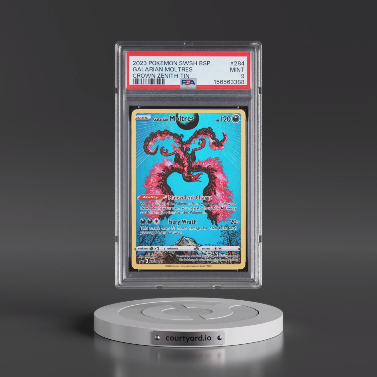 2023 Pokémon Swsh Black Star Promo #284 Galarian Moltres - Crown Zenith Tin (PSA 9 MINT)