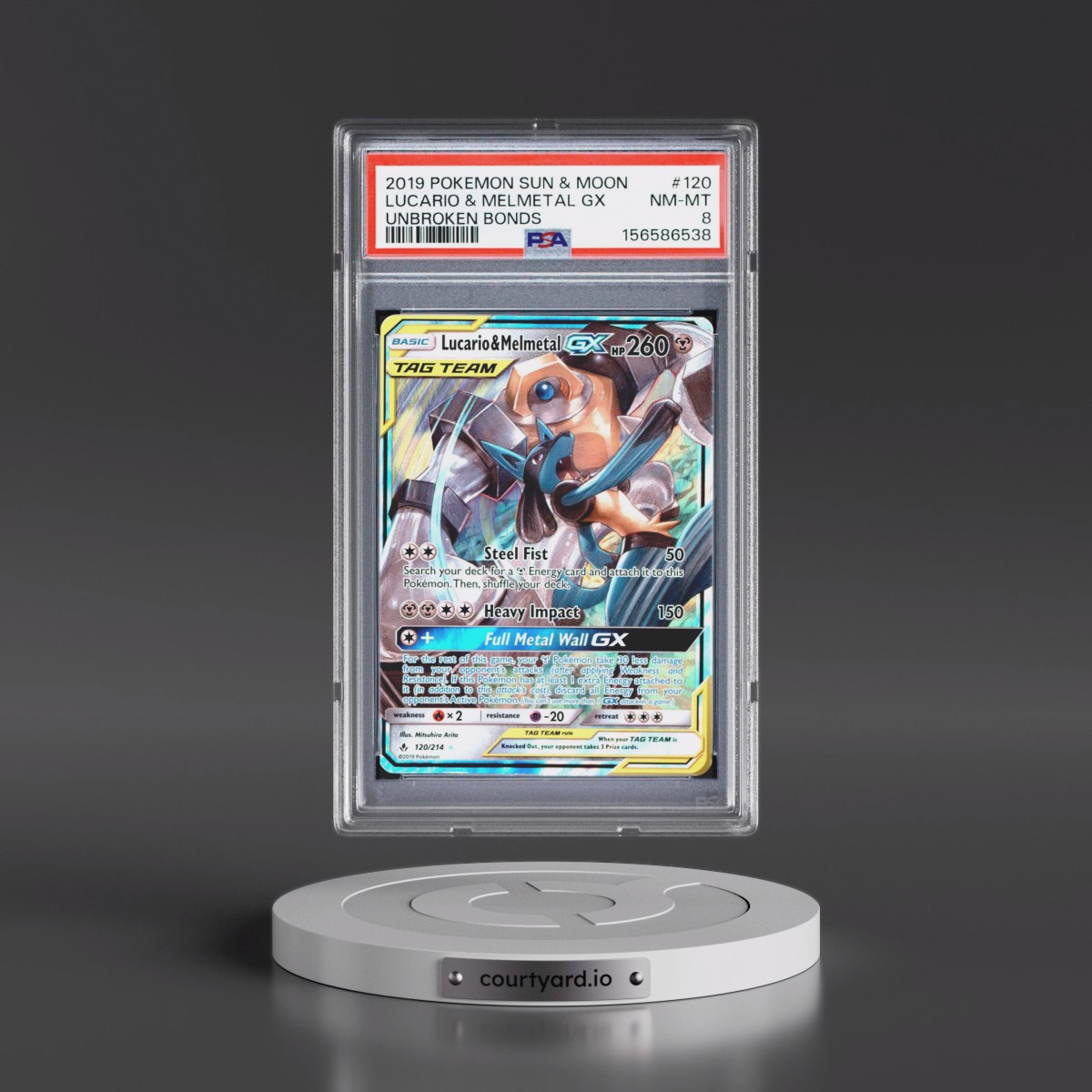 2019 Pokémon Sun & Moon Unbroken Bonds #120 Lucario & Melmetal GX - Holo (PSA 8 NM-MT)