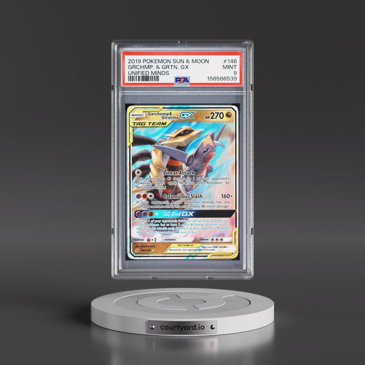 2019 Pokémon Sun & Moon Unified Minds #146 Garchomp & Giratina GX - Holo (PSA 9 MINT)