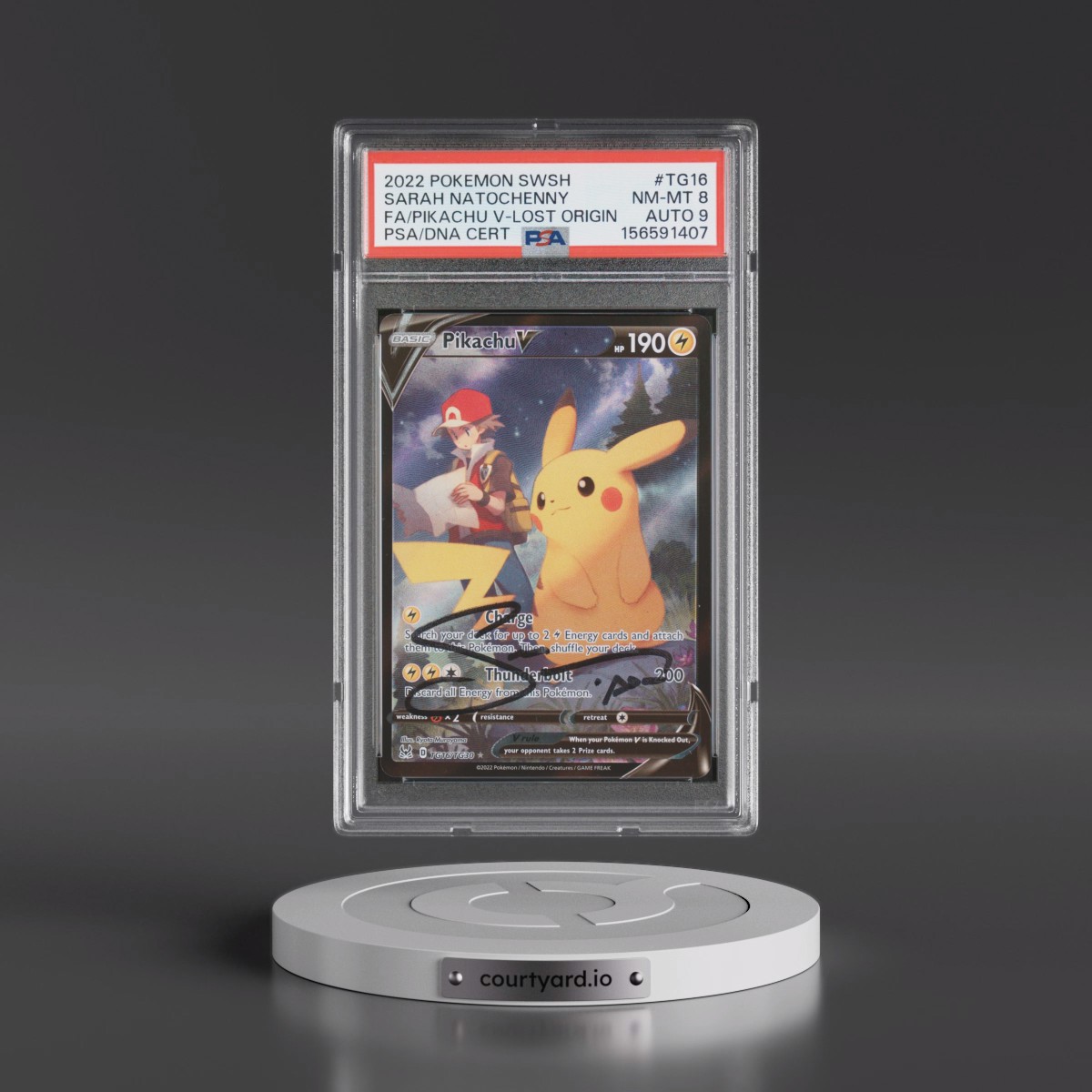 2022 Pokémon Sword & Shield Lost Origin #TG16 Pikachu V - Holo Full Art (PSA 8 NM-MT)