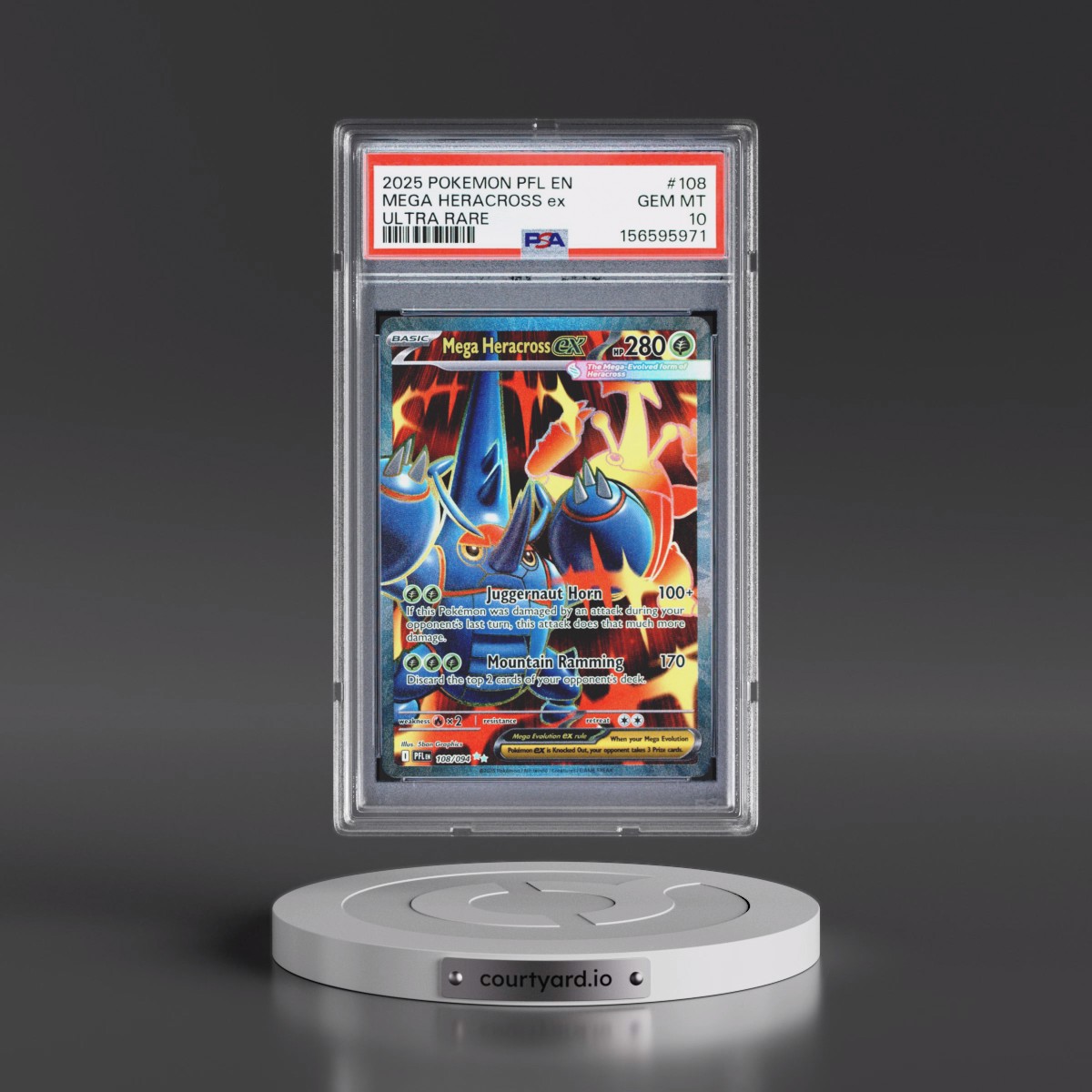 2025 Pokémon Pfl EN-Phantasmal Flames #108 Mega Heracross EX - Holo Ultra Rare (PSA 10 GEM MINT)